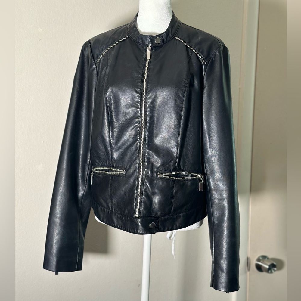 Black Faux leather jacket zippers